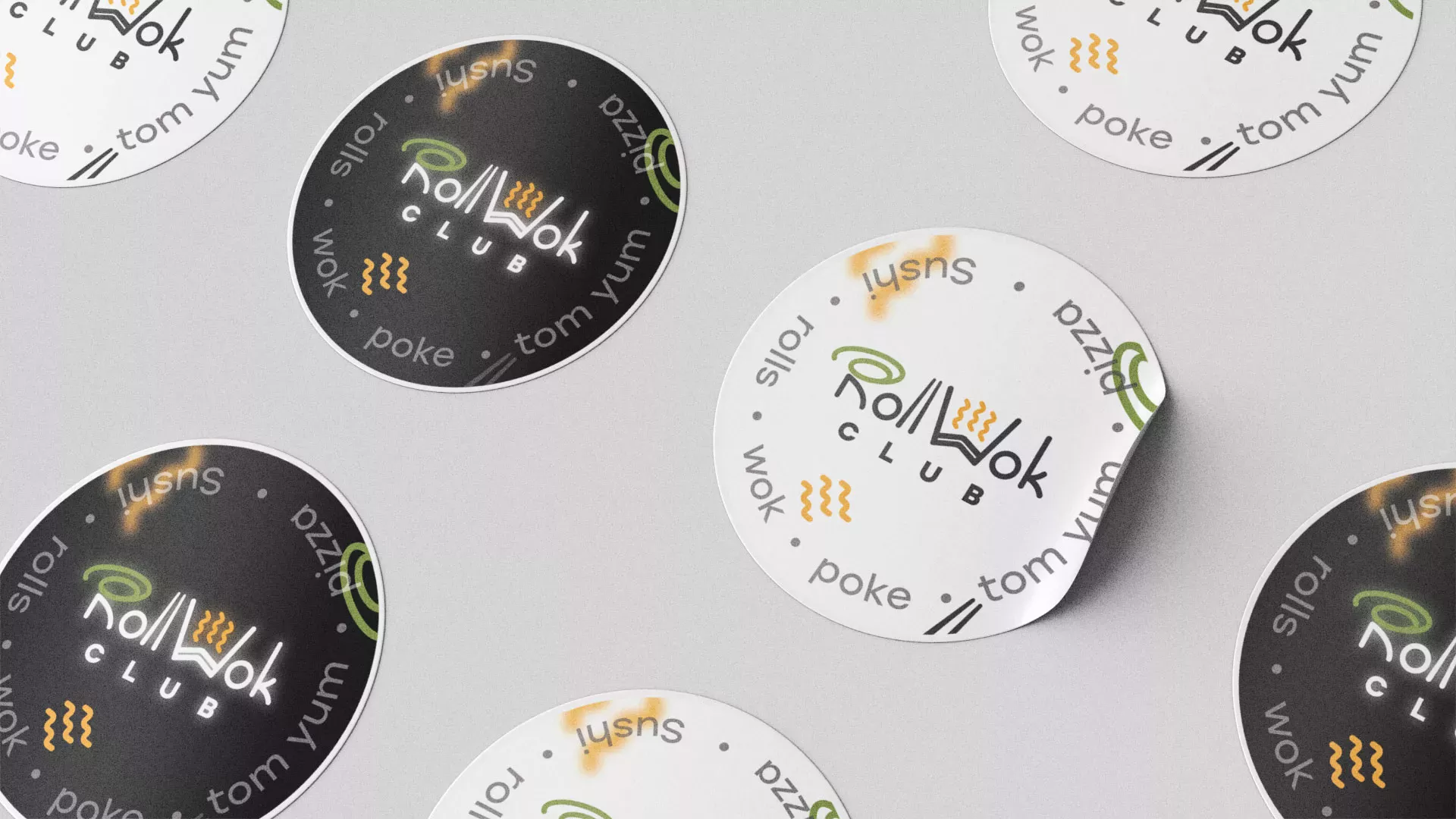 Разработка наклеек для суши-бара «Roll Wok Club» в Фокино
