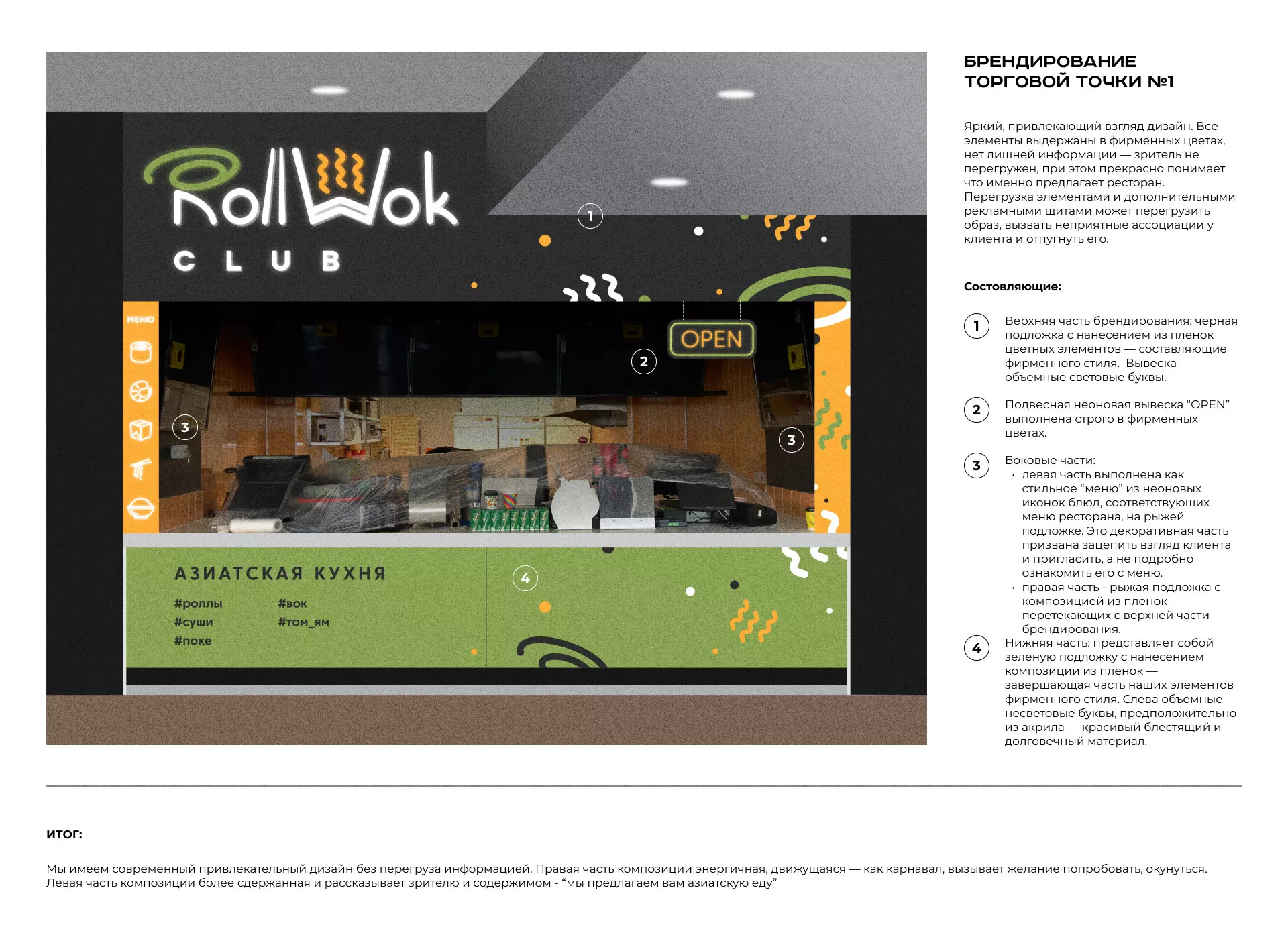 Брендирование торговых точек суши-бара «Roll Wok Club» в Фокино